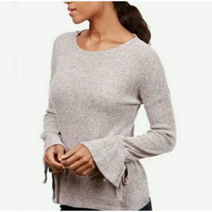 Lucky Brand Ribbed Sweater Bell Sleeves Gray Large
